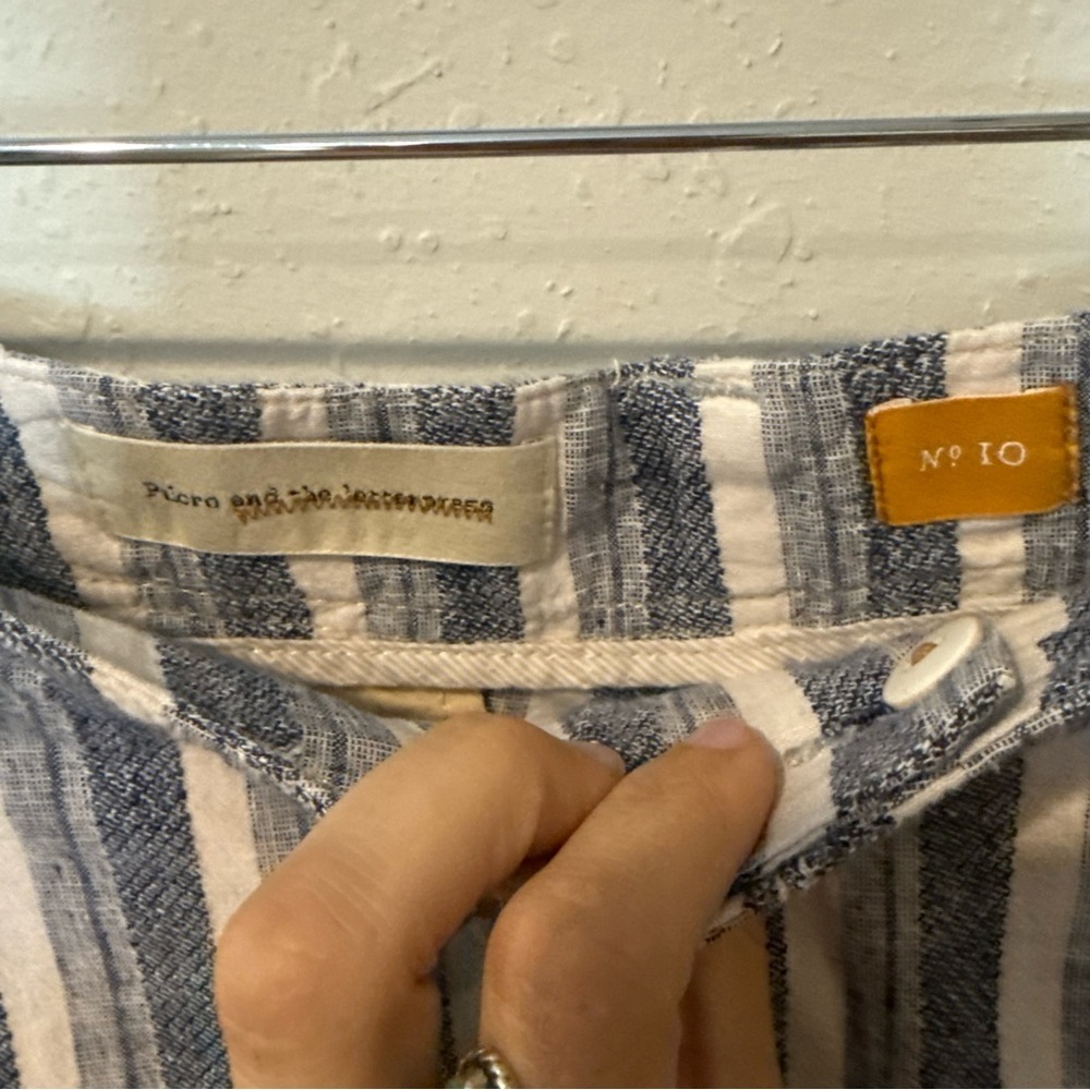 Anthropologie Linen Blue Stripe Wide Leg High-Rise Stripe Pants - Picture 6 of 8